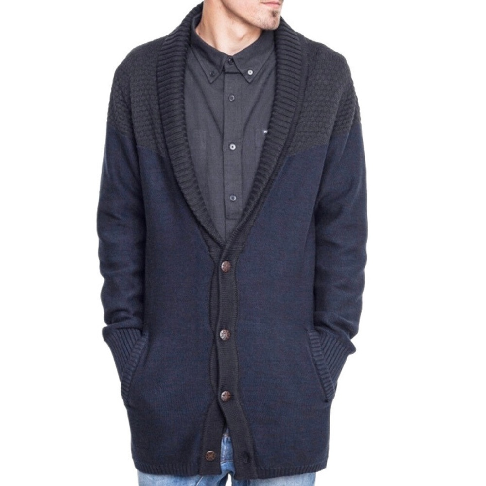 Zanerobe Blue/Black Colourblock Salem Cotton Shawl Cardigan Size Small